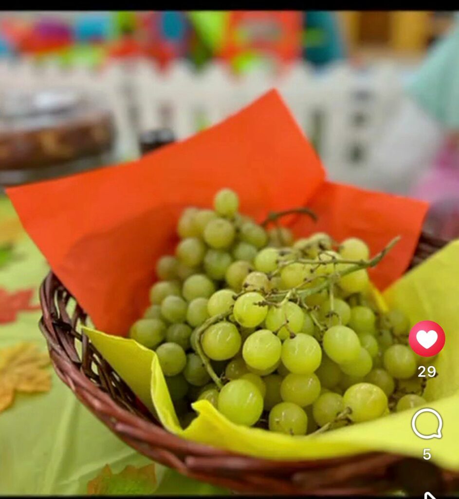 Primo piano con cesta di uva bianca